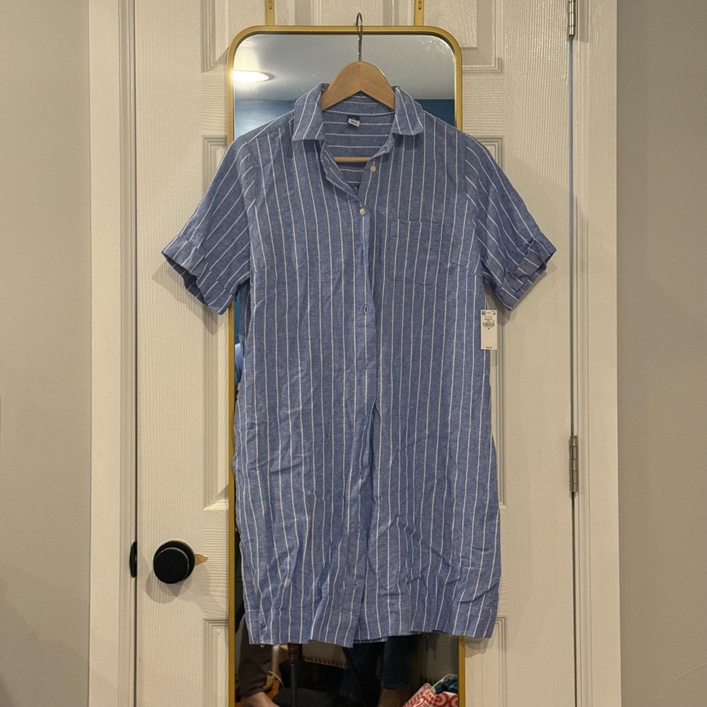 Old Navy Blue and White Striped Button-Down Dress